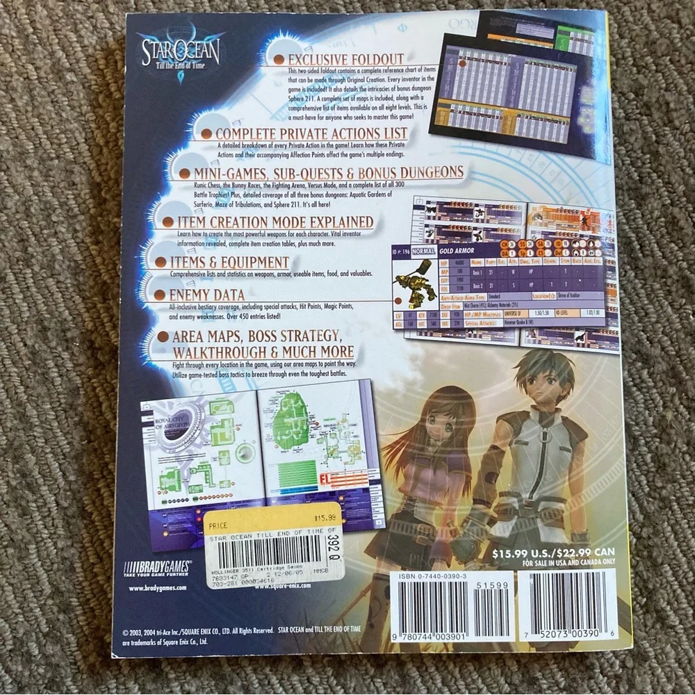 Star Ocean: Till the End of Time Official Strategy Guide Brady PS2 w/ Fold Out.